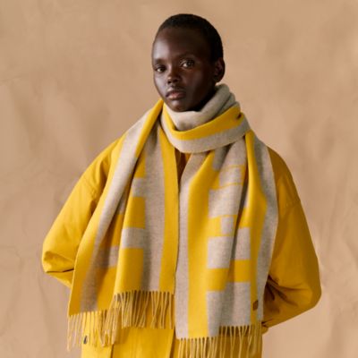 【HERMES】エルメス/マフラー/ベージュ/ヴィンテージ エルメスバッジソワ ワッペン グレージュ系 メンズ カシミヤ